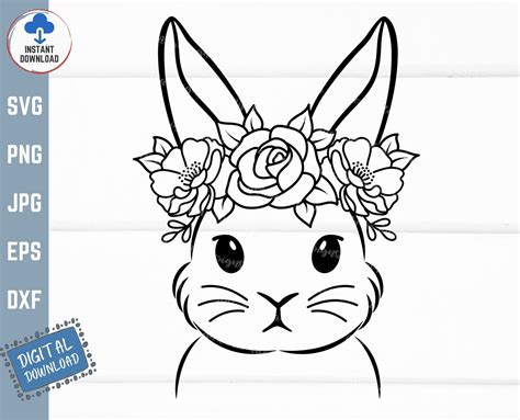 Bunny Face With Flower Svg Floral Bunny Svg Flower Bunny Etsy