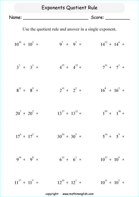 Exponent Rules Worksheet 8th Grade Pdf