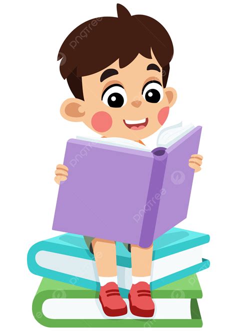 Kid Studying Reading And Sitting On Books Anak Belajar Membaca Dan