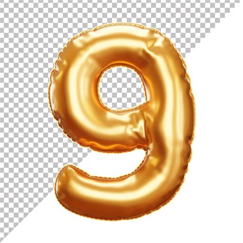 Premium Psd Gold Foil Balloon Of 9 Number 3d Isolated Gold Foil
