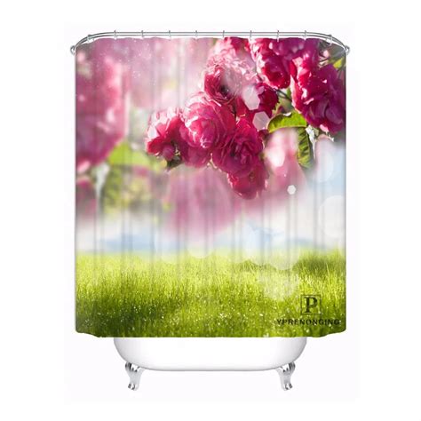 Custom Rose And Water Droplets Waterproof Shower Curtain Home Bath