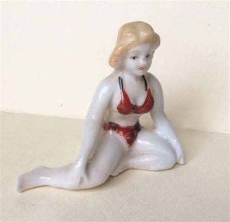 Sexy Bathing Beauty Lady Figurine Red Porcelain By Lucylucy9