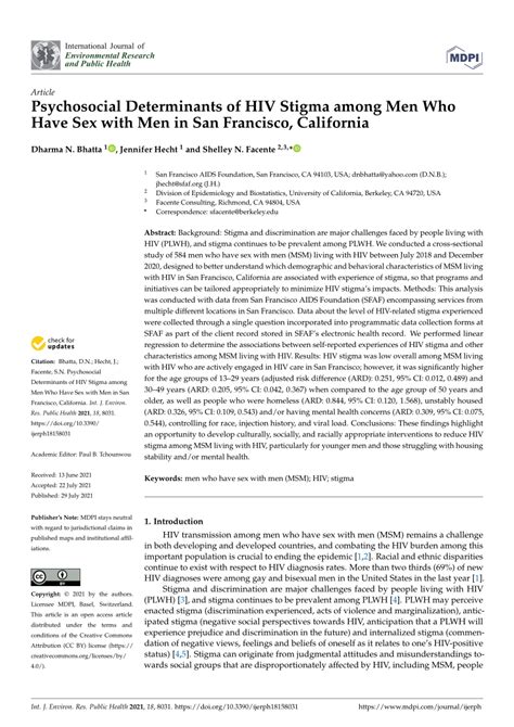 Pdf Psychosocial Determinants Of Hiv Stigma Among Men Who Have Sex With Men In San Francisco