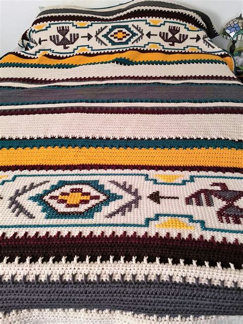 Vintage Crochet Afghan Indian Blanket Pattern Pdf Instant Etsy