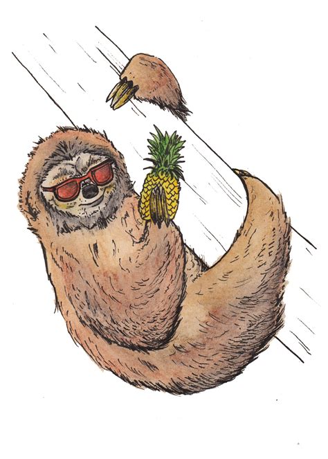 Sloth Wearing Sunglasses Eating A Pineapple Cute Clipart Animals Sloth