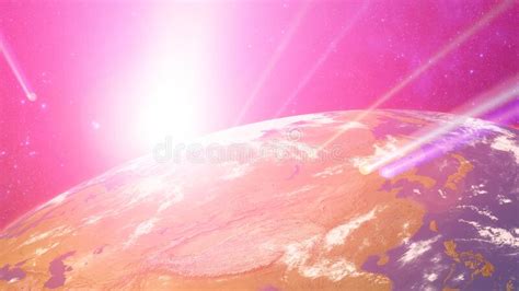 Planet Earth In Night Time With City Lights In Space With Stars Africa And Europe Side 3d