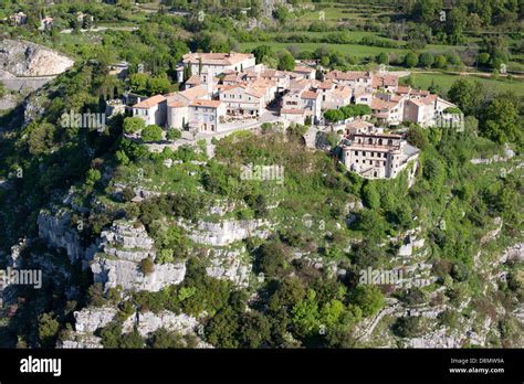 Aerial View Perched Medieval Village Gourdon French Rivieras