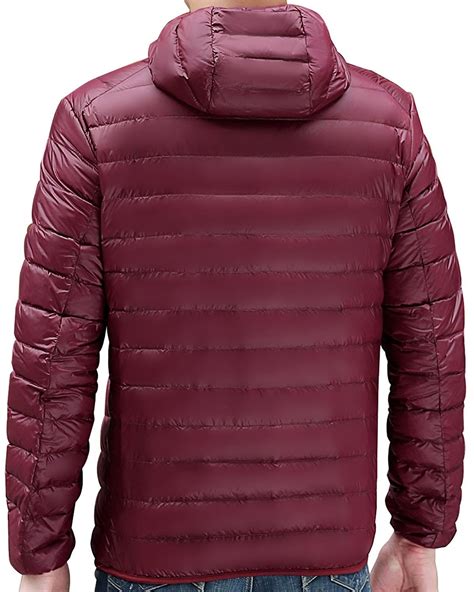 Mens Lightweight Packable Hooded Down Jacket Ultralight Winter Zip