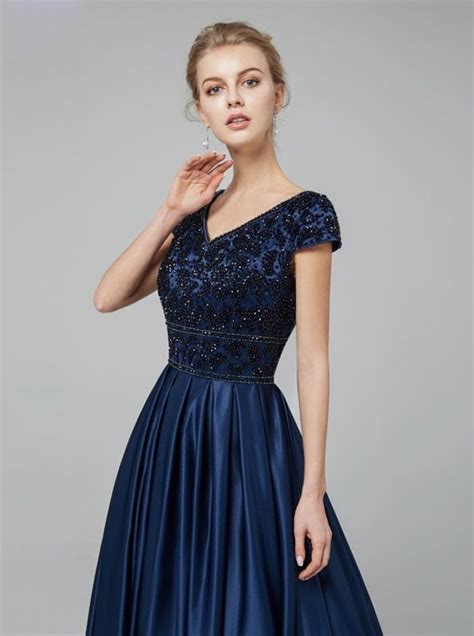 Modest Prom Dress With Cap Sleevessatin A Line Prom Dress12012 Prom