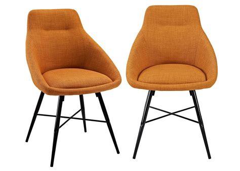 Mid Century Modern Dining Chair Set Of 2 Orange Wmetal Legs By