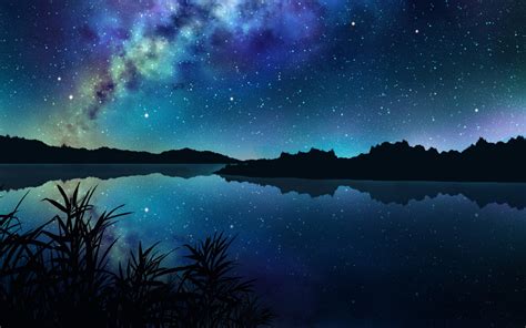 1920x1200 Resolution Amazing Starry Night Over Mountains And River