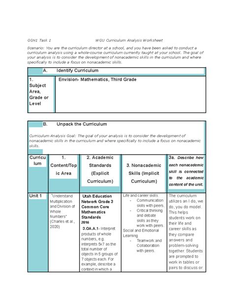 D630 Task 1 Assignment 1 D630 MSCIN GGN1 Task 1 WGU Curriculum