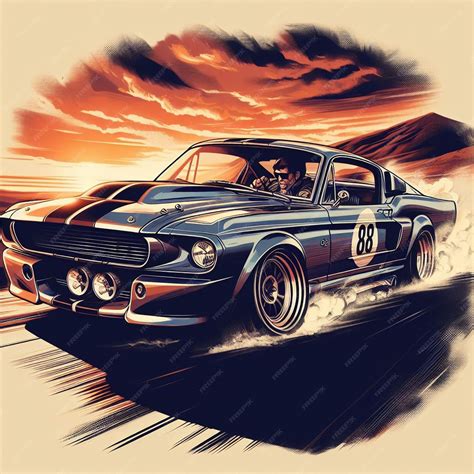 Impresionante Shelby Ford Mustang Eleanor Coche Gt500 Arte Vectorial Ilustración Dibujo Papel De