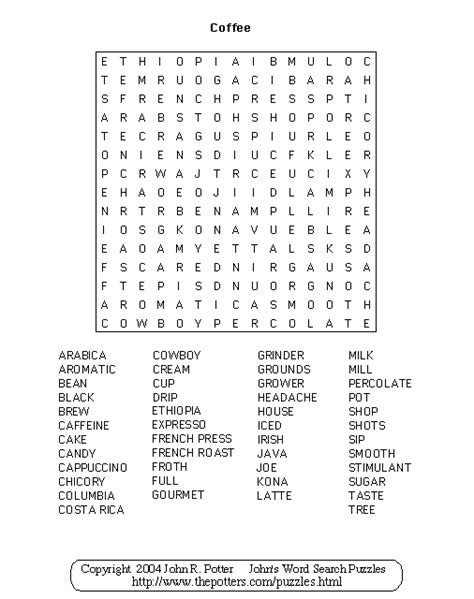 Johns Word Search Puzzles Coffee