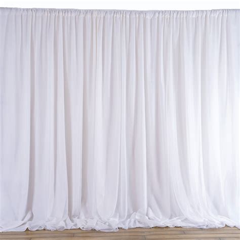 20ft X 8ft White Dual Layer Chiffon Polyester Backdrop Curtain Efavormart