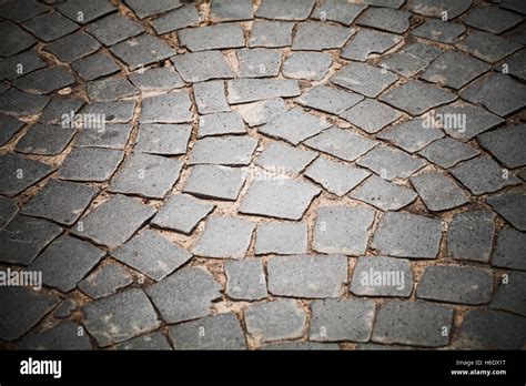 Dark Gray Cobble Road Stone Street Pavement Background Photo With