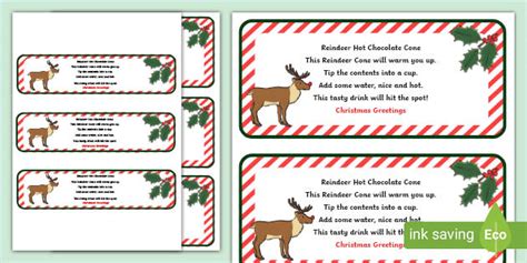 Reindeer Hot Chocloate Labels Teacher Made