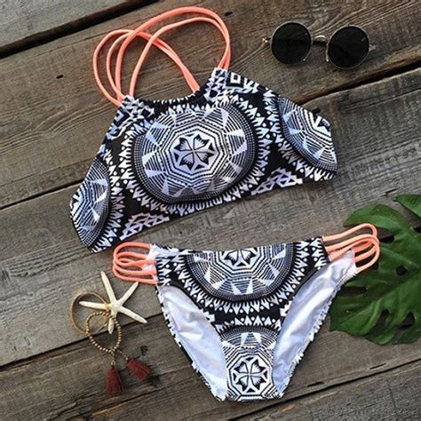 Sexy Geometry Totem Printing Swimwear Halter Bikini Swinsuit Bathingsuit Bikinis And Swimsuits