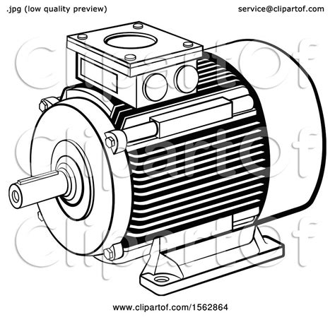 Clipart of a Black and White Electric Motor - Royalty Free Vector