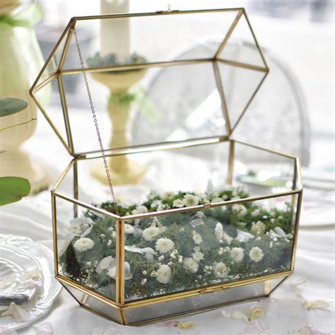 Large Glass Card Box Wedding Tabletop Display Holder Geometric Glass