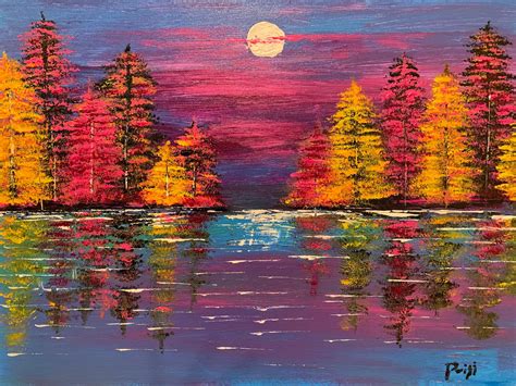 Fall Landscape Painting Tree Modernabstract Original Etsy Canada In