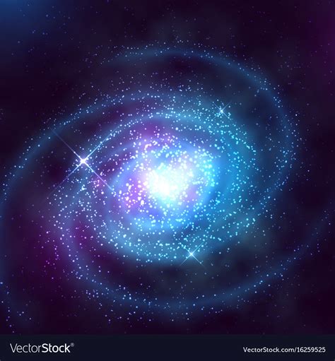 Spiral Galaxy In Outer Space With Starry Blue Sky Vector Image