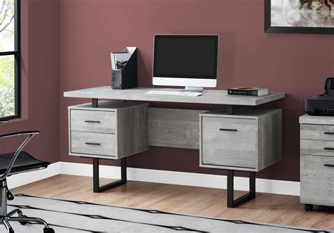 Trendy Grey Wood Grain Office Desk W Black Metal Accents
