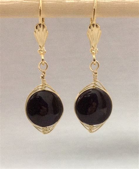 Natural Black Onyx Earrings 14k Gold Filled Wire Wrapped