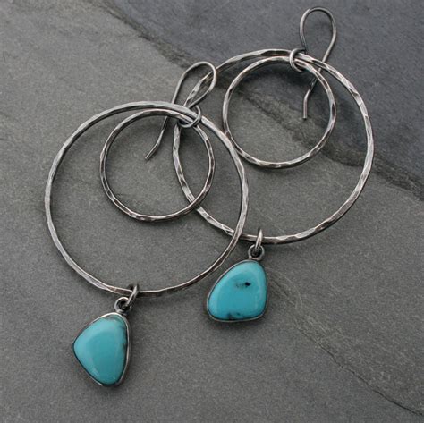 Turquoise Sterling Silver Hoops One Of A Kind Double Round Eternity