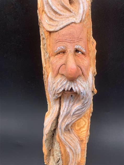 Wood Spirit Carving Old Man With Beard Wizard Wood Carving Wood