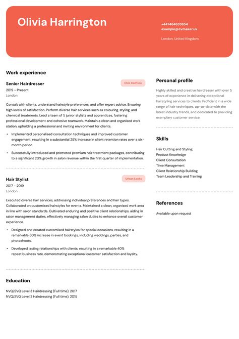 hairdresser cv example writing guide and best tips