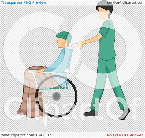 Clipart Of A Sketched White Male Nurse Pushing A Patient In A
