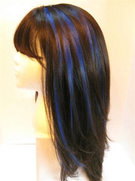 Pick brown hair with highlights for an exciting new look. 12 inch Blue Highlight Clipin Human Hair by ...