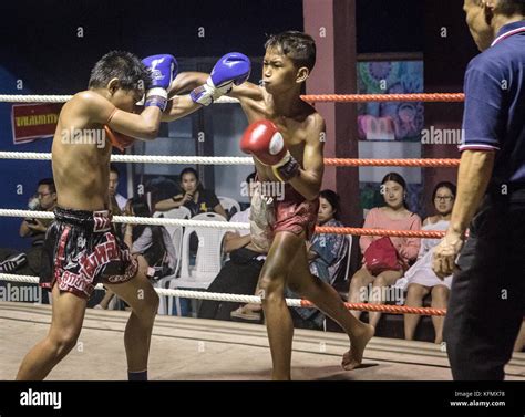 Hitting Boys Muay Thai Boxers Fighting Bangkok Thailand Stock Photo