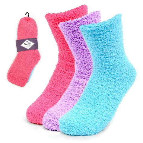 Blended 3 Pair Of Fuzzy Slipper Socks For Women Soft Cozy In Several Patterns