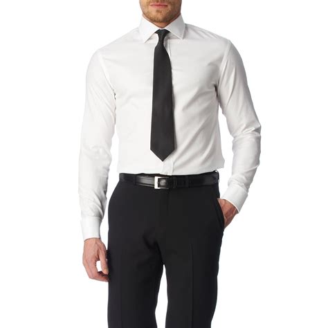 Armani Plain Modern Fit Double Cuff Shirt In White For Men Lyst