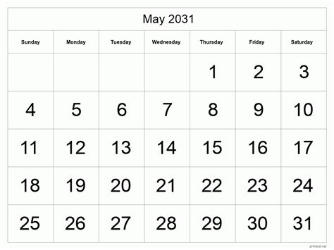 Printable May 2031 Calendar Free Printable Calendars