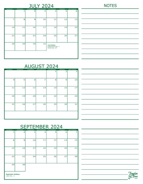 3 Month Calendar 2024