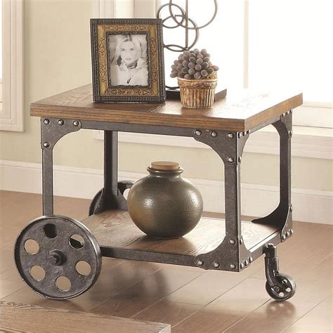 Industrial End Table With Wheels Img Cheese