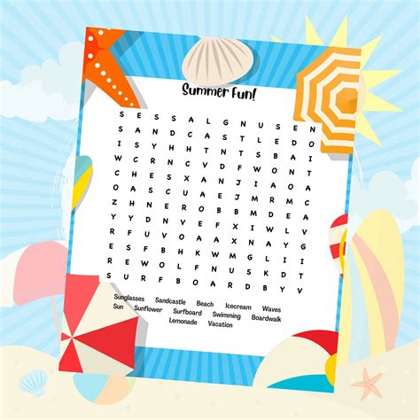 Summer Fun Word Search Puzzle Printable Beach Party Games Etsy