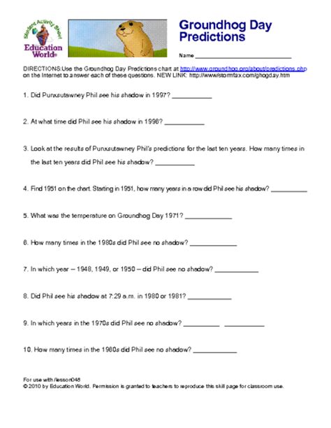 Groundhog Day predictions...use the website provided to answer the