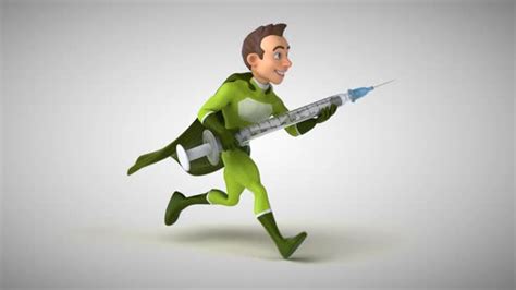Fun 3d Cartoon Superhero Running With A Syringe Motion Graphics
