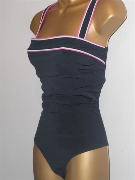 Ladies Black Pink Marks And Spencer Swimsuit Size 20 Control Lw Leg