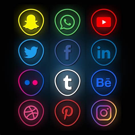 Premium Vector Neon Style Social Media Logo Collection