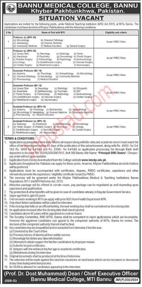 Bannu Medical College Jobs March 2024 Advertisement