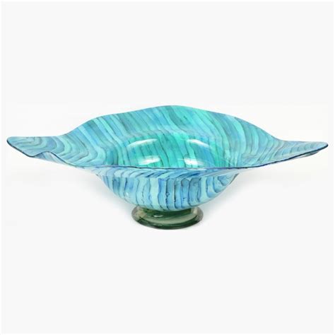 27 Turquoise And Blue Striped Oval Glass Bowl Wilford And Lee Home Accents