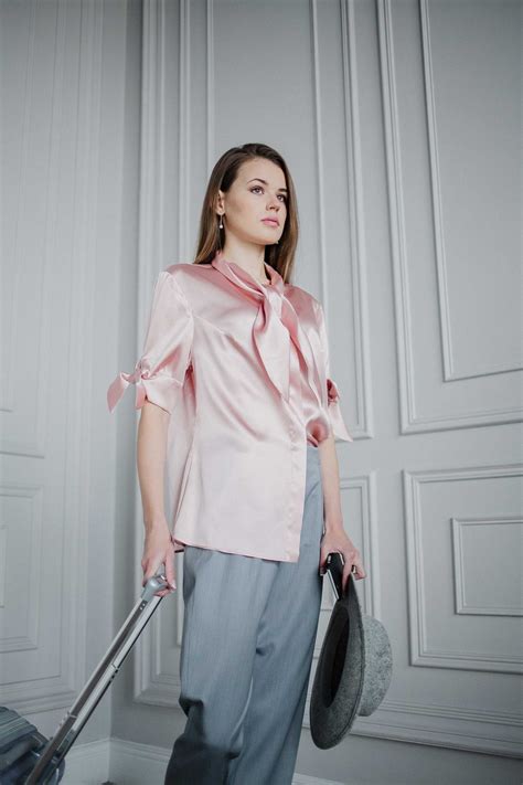 Dressarte Pussy Bow Silk Blouse Grey Wool Suits Dressarte Paris