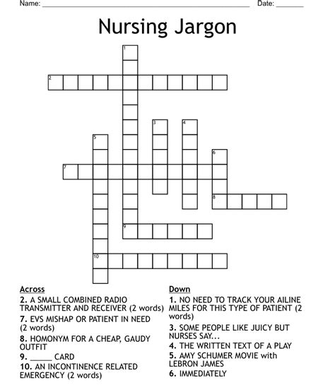 Nursing Jargon Crossword Wordmint