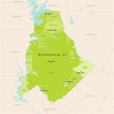 Nc Mecklenburg County Vector Map Green Digital Art By Frank Ramspott