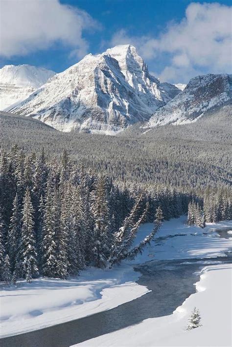 The Bow River And Peaks Of The Bow Range In Winter Banff National Park